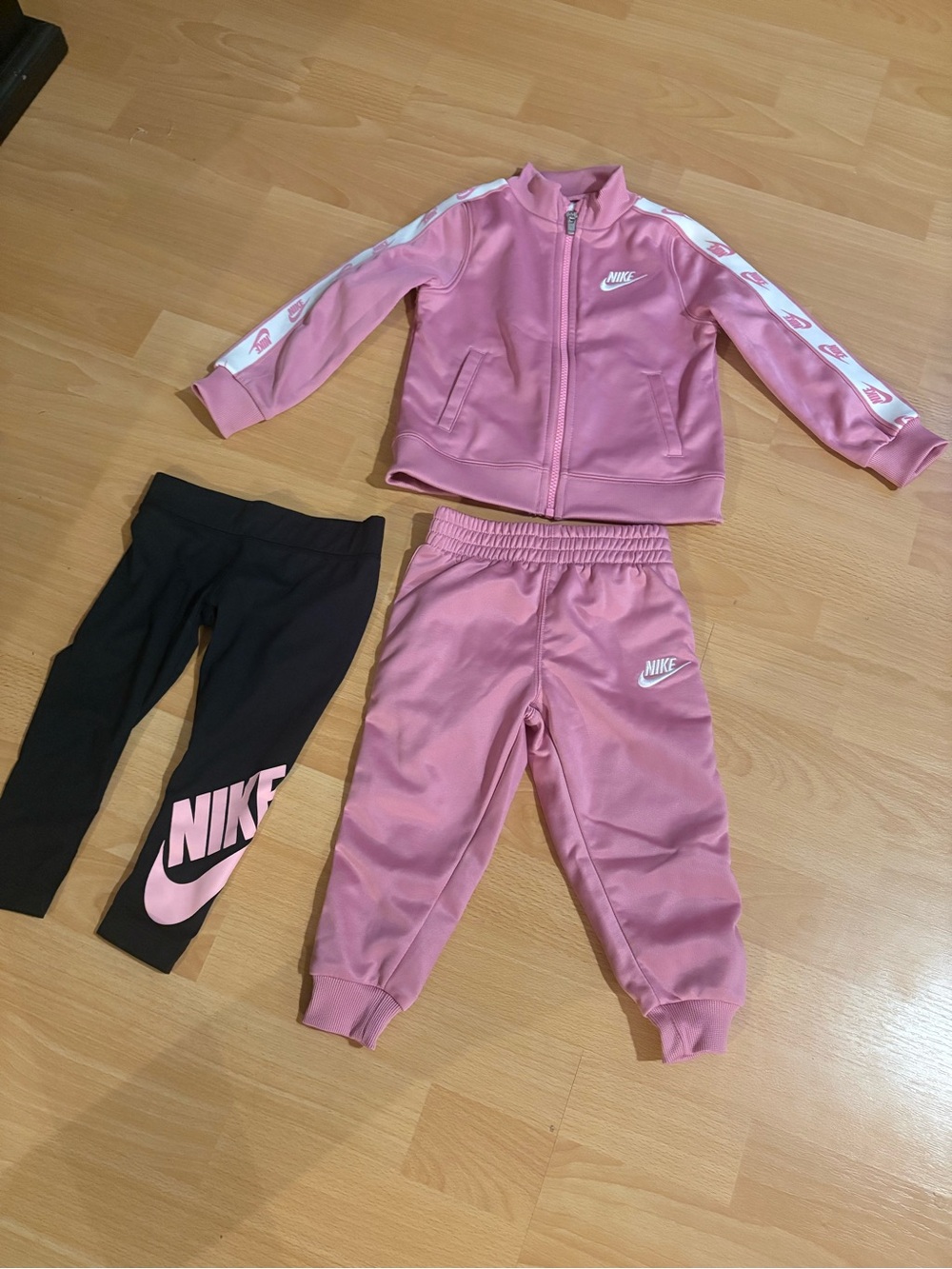 Nike Pink Track Jacket & Joggers Set 3T - Black Leggings 3-4 years